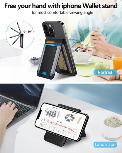 Magnetic Card Holder, 9 Card-Holder, Magnetic Wallet with Adjustable Phone Stand Compatible for Iphone 17/16/15/14/13/12 Series, Leather
