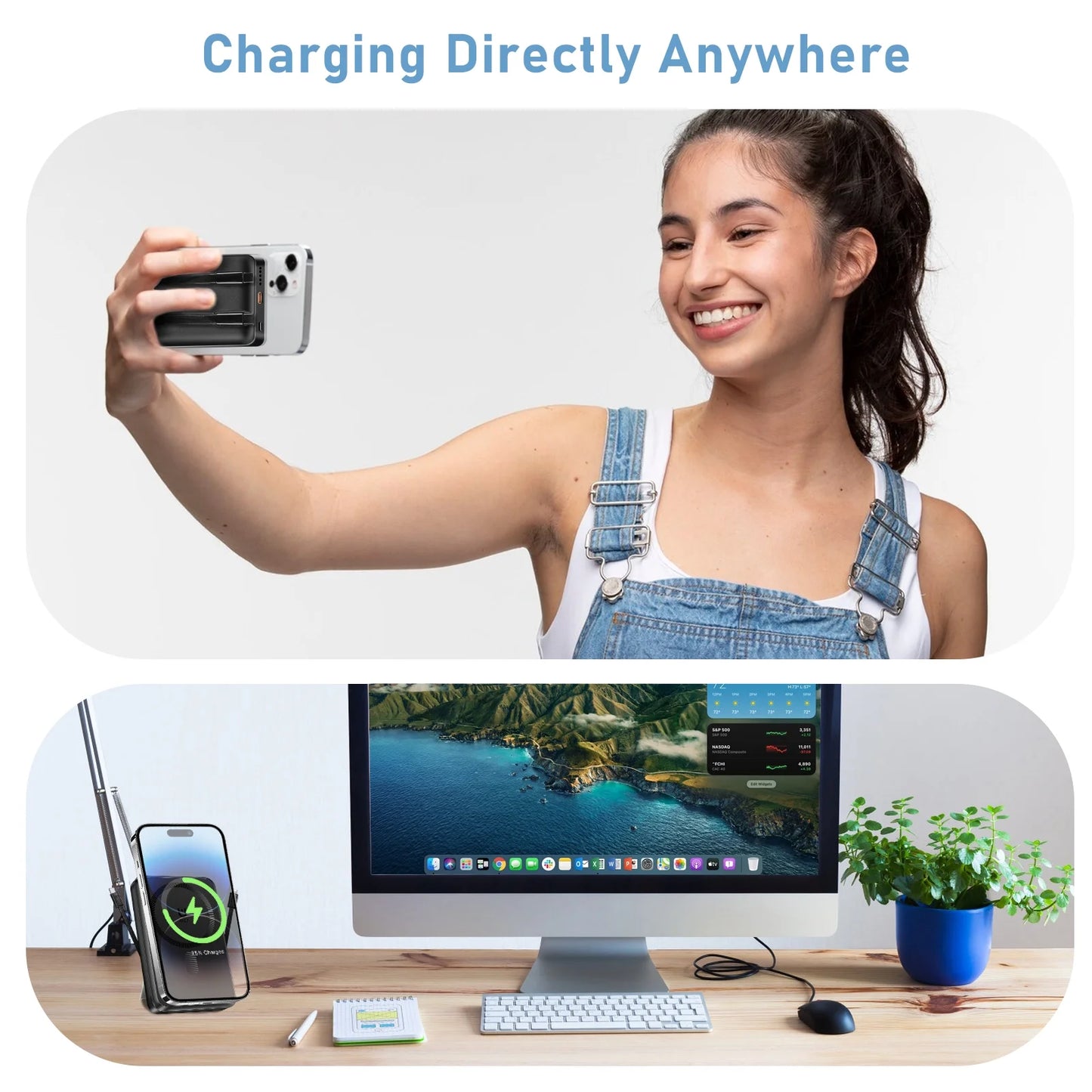 Magnetic Wireless Portable Charger - 10000mAh Power Bank with Built-in Cables & Foldable Stand, 22.5W Fast Charging for iPhone 17/16, Samsung & Android - Sleek Black Design