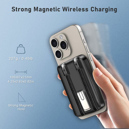 Magnetic Wireless Portable Charger - 10000mAh Power Bank with Built-in Cables & Foldable Stand, 22.5W Fast Charging for iPhone 17/16, Samsung & Android - Sleek Black Design