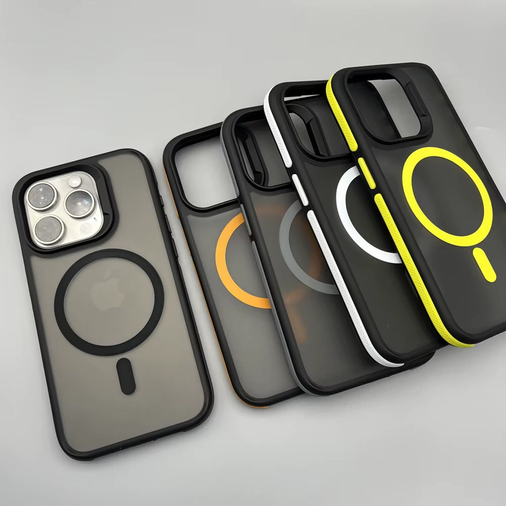 Dual-Color Shockproof Hybrid Matte Magnetic Phone Case for Iphone 16 15 14 13 12 Frosted Magnet Cover