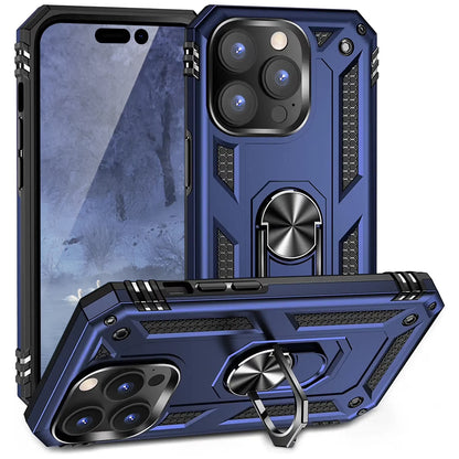 Phone Case for Apple Iphone 14 Pro Max, Impact Resistant Metal Ring Magnetic Support Kickstand Drop Protector Cover for Iphone 14 Pro Max (Blue)