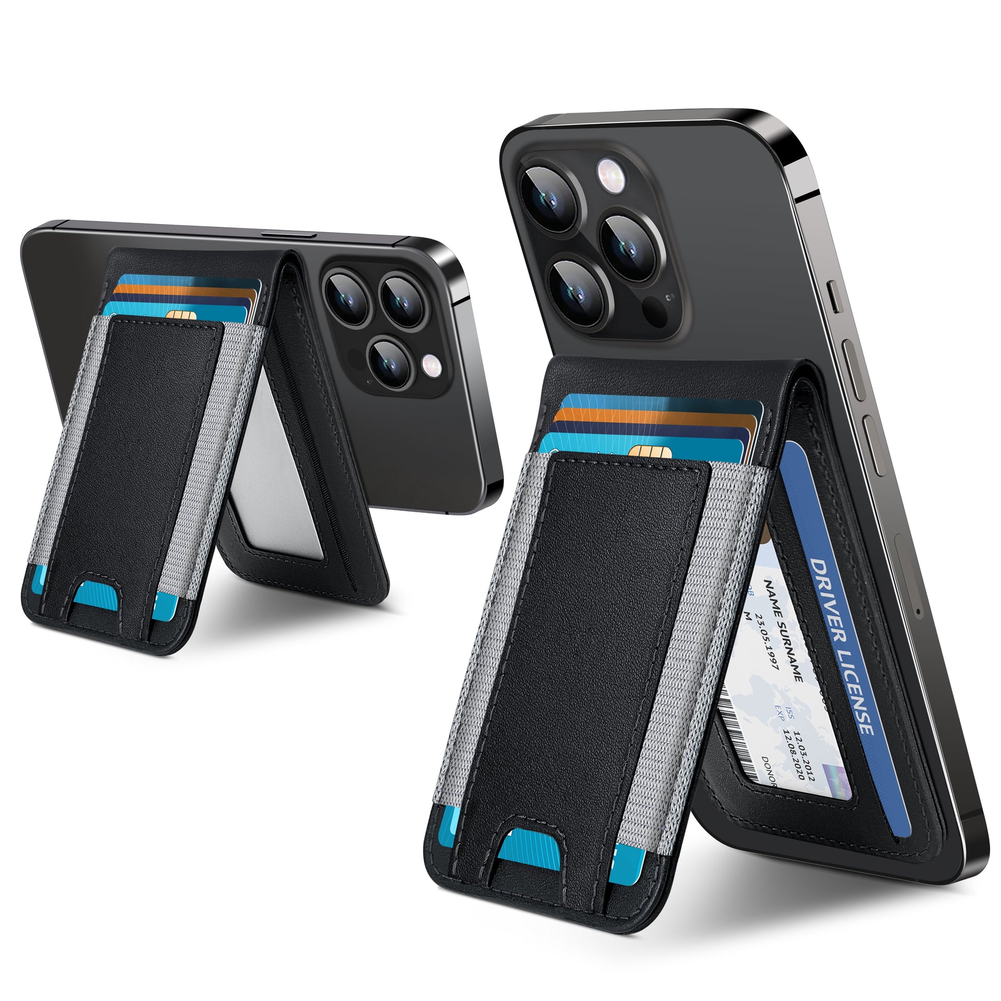 Magnetic Card Holder, 9 Card-Holder, Magnetic Wallet with Adjustable Phone Stand Compatible for Iphone 17/16/15/14/13/12 Series, Leather