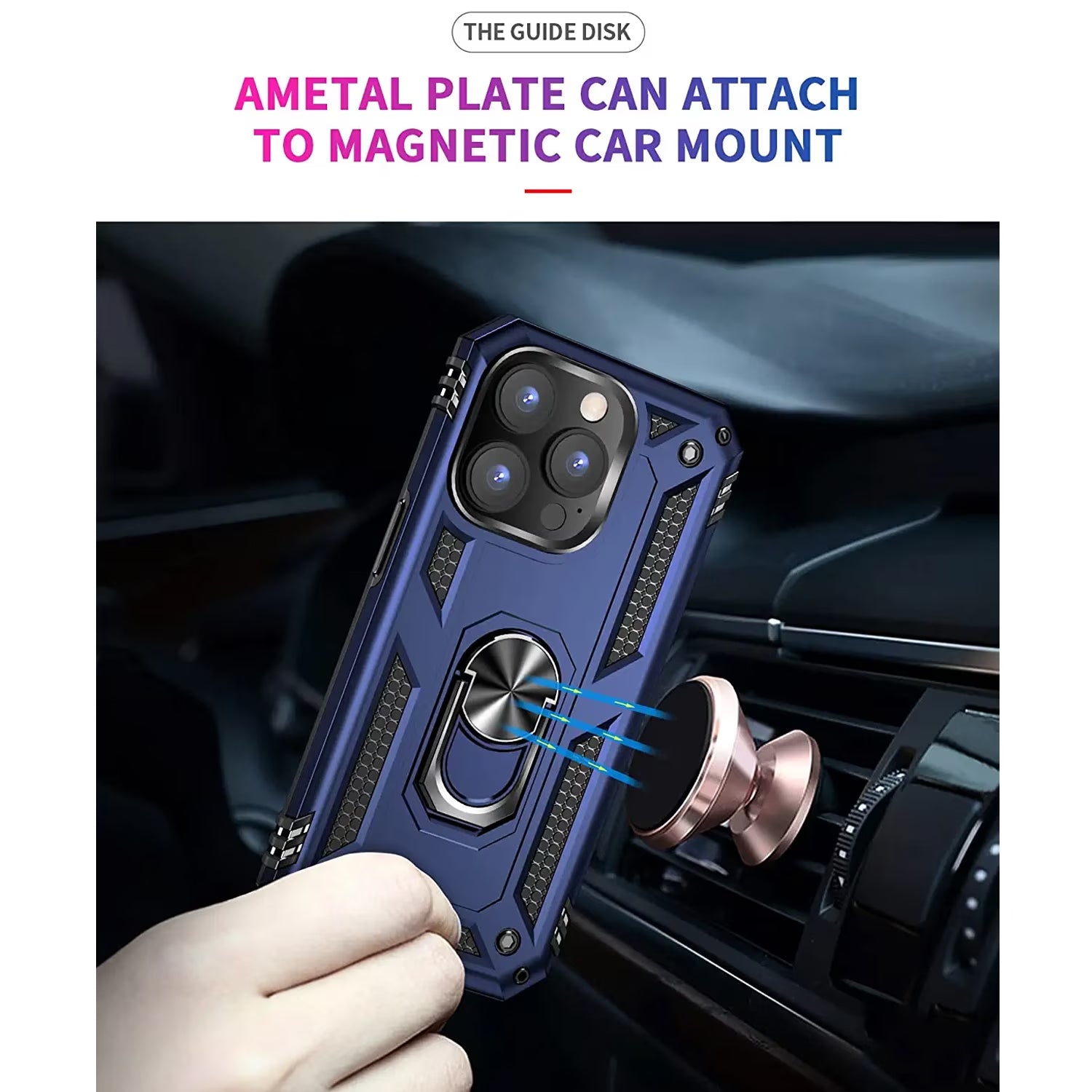 Phone Case for Apple Iphone 14 Pro Max, Impact Resistant Metal Ring Magnetic Support Kickstand Drop Protector Cover for Iphone 14 Pro Max (Blue)